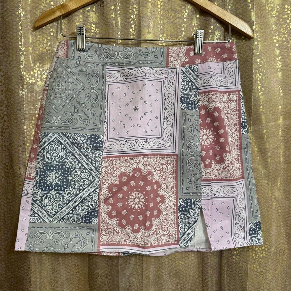 Baeverly Patchwork Pattern Colorful Paisley Cotton Mini Skirt Medium NWT